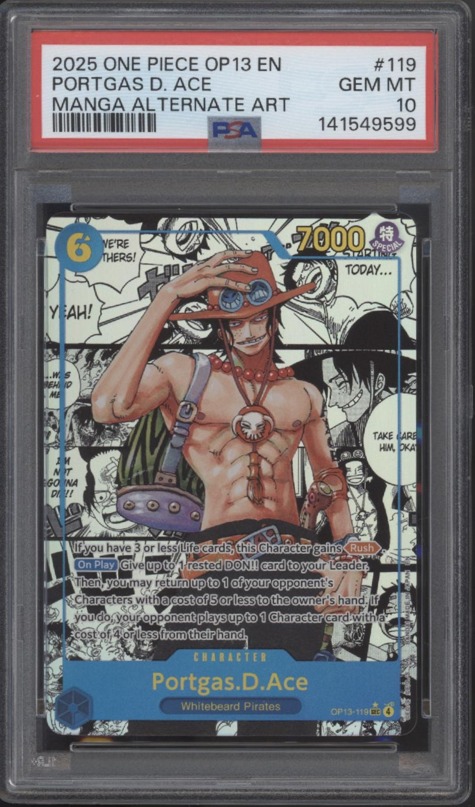 Portgas D Ace One Piece Card Game OP13 Manga Alternate Art #119 PSA 10