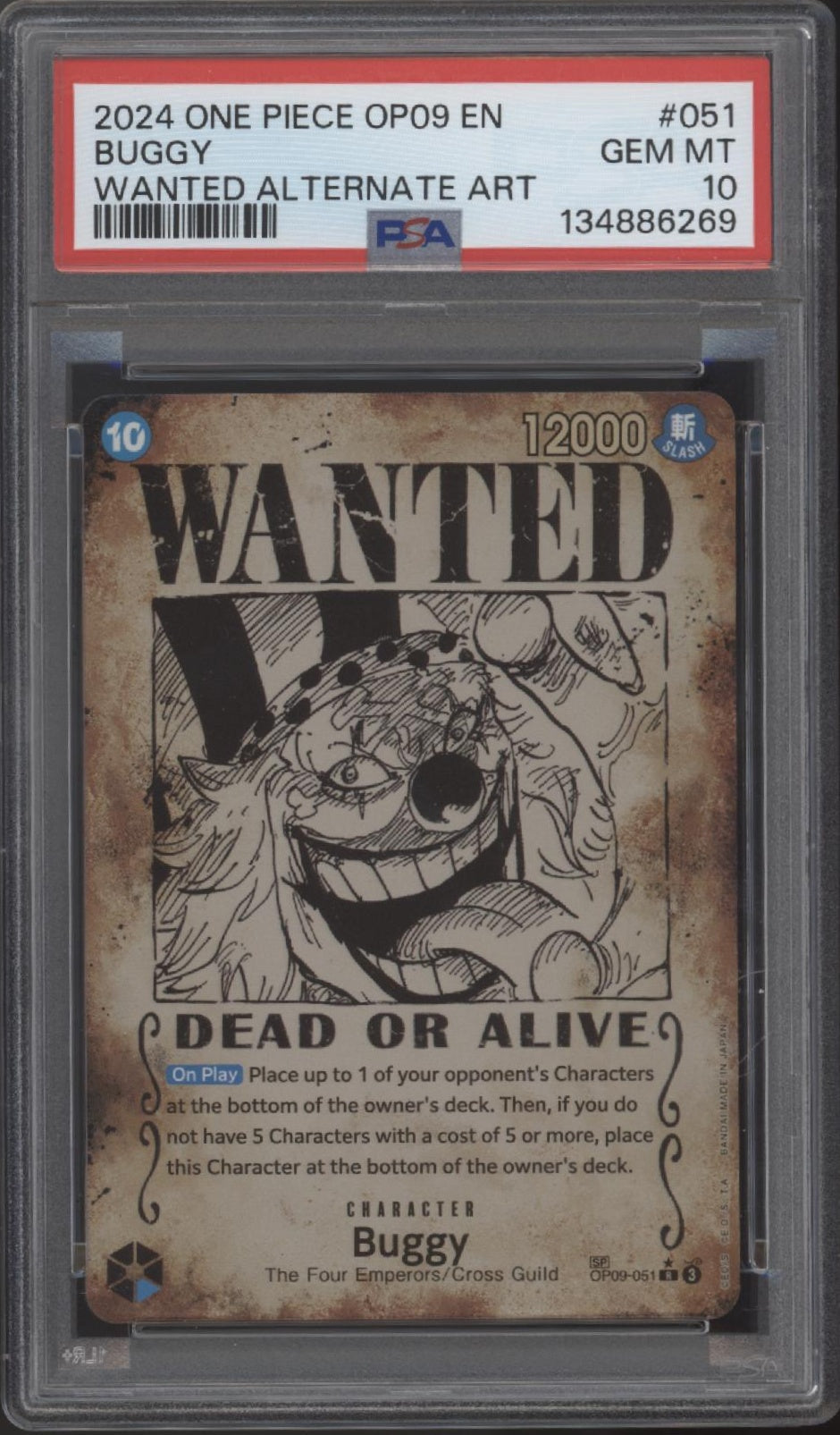 Buggy One Piece Card Game OP09 Wanted Alternate Art #051 PSA 10