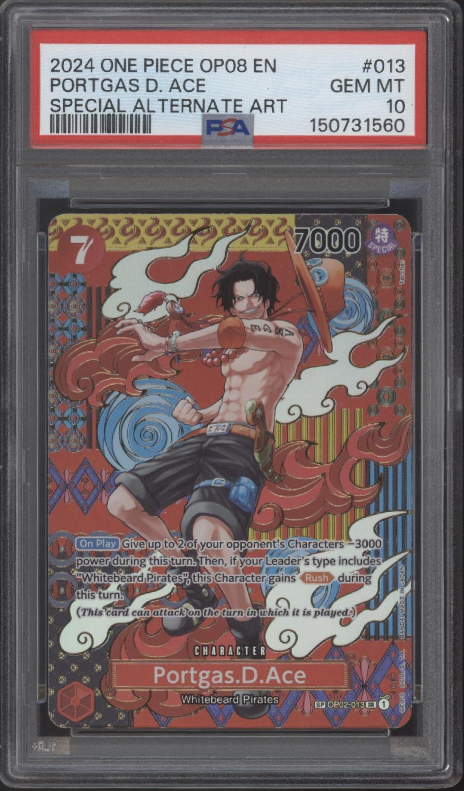 Portgas D Ace One Piece Card Game OP08 Special Alternate Art #013 PSA 10 #2