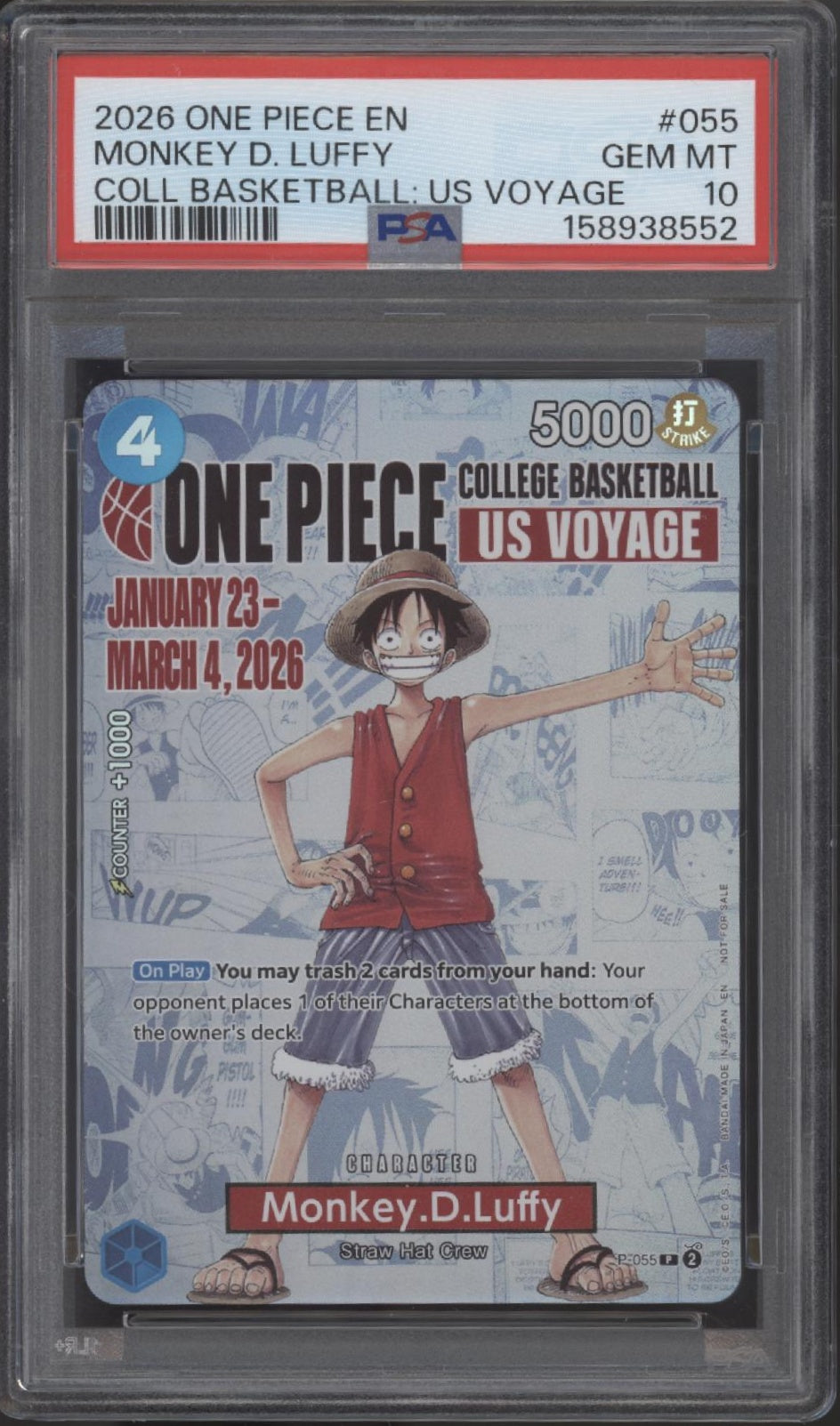 Monkey D Luffy One Piece Card Game College Basketball US Voyage #055 PSA 10 #4