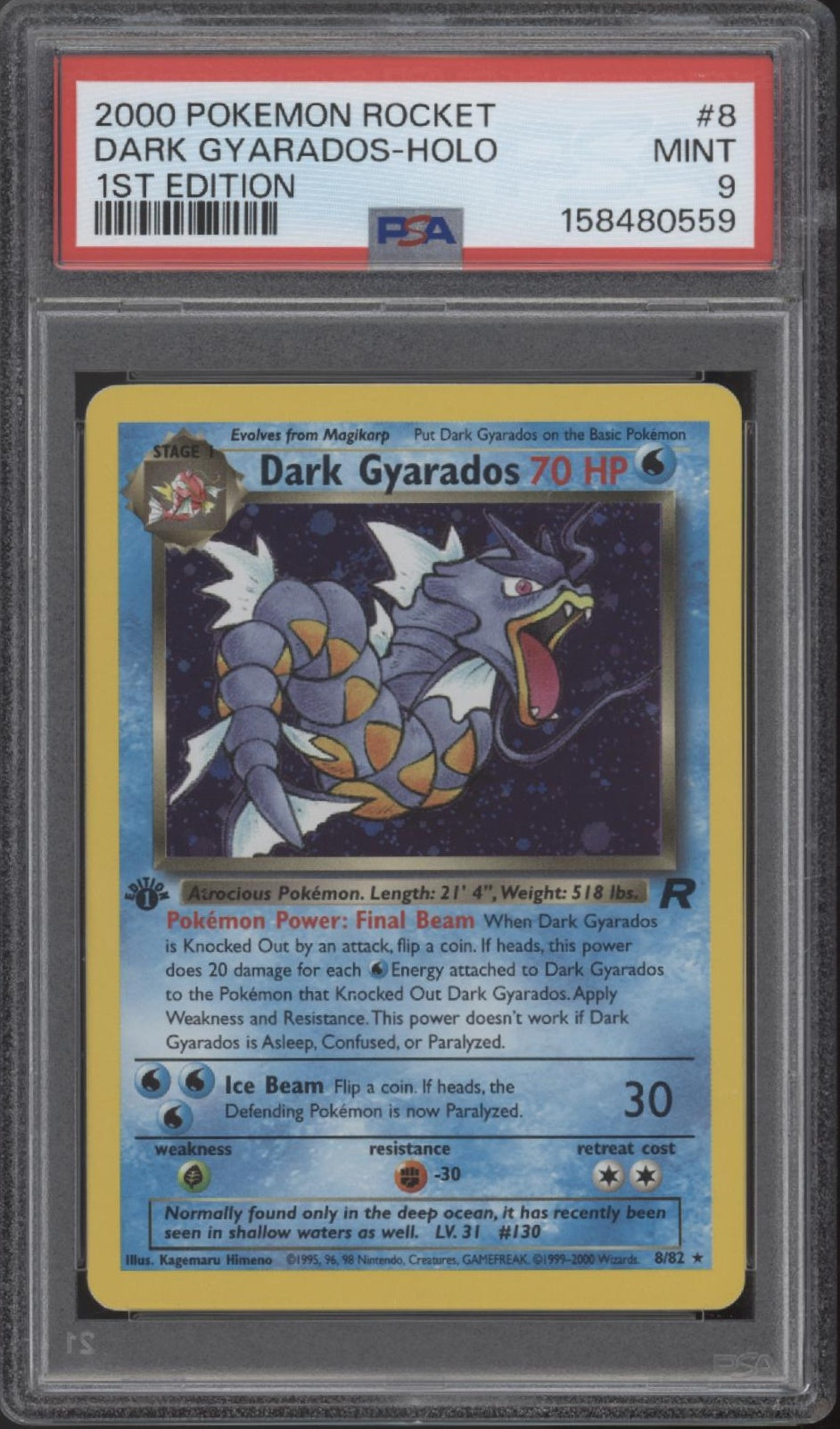 Dark Gyarados Pokemon Team Rocket Holo 1st Edition #8 PSA 9