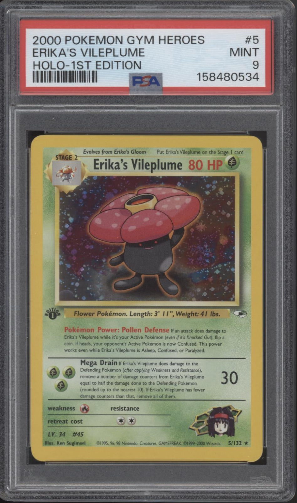 Erika's Vileplume Pokemon Gym Heroes Holo 1st Edition #5 PSA 9